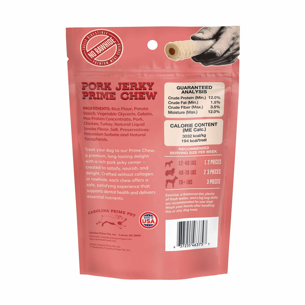Pork Jerky Prime Chew for Dogs — 8.5 oz back of bag
