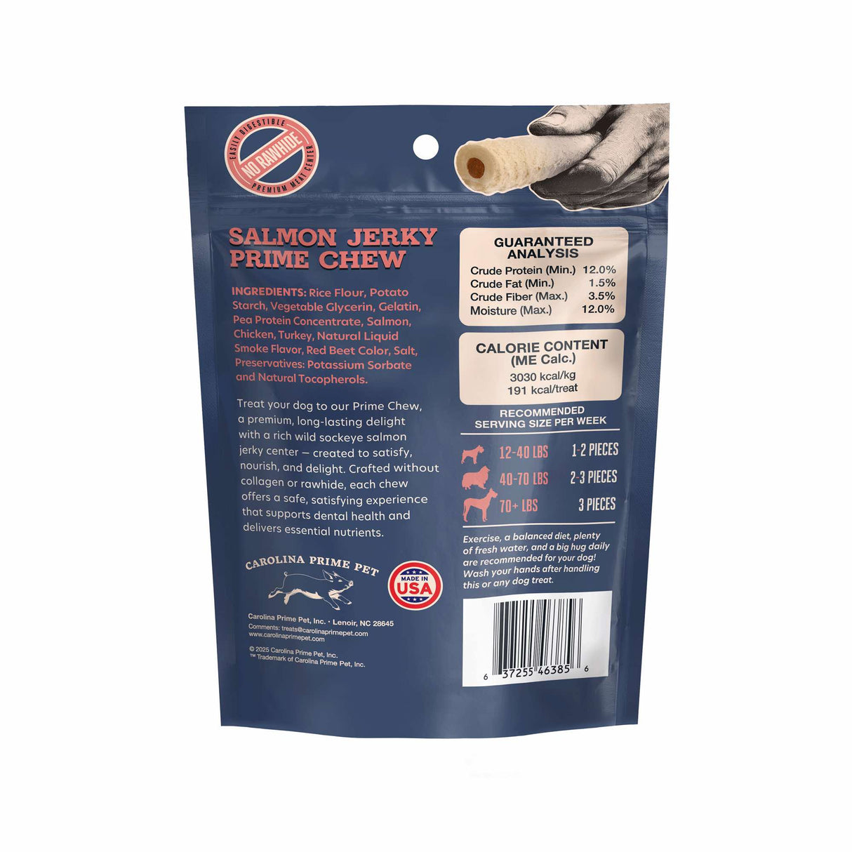 Salmon Jerky Prime Chew for Dogs — 17 oz back of bag