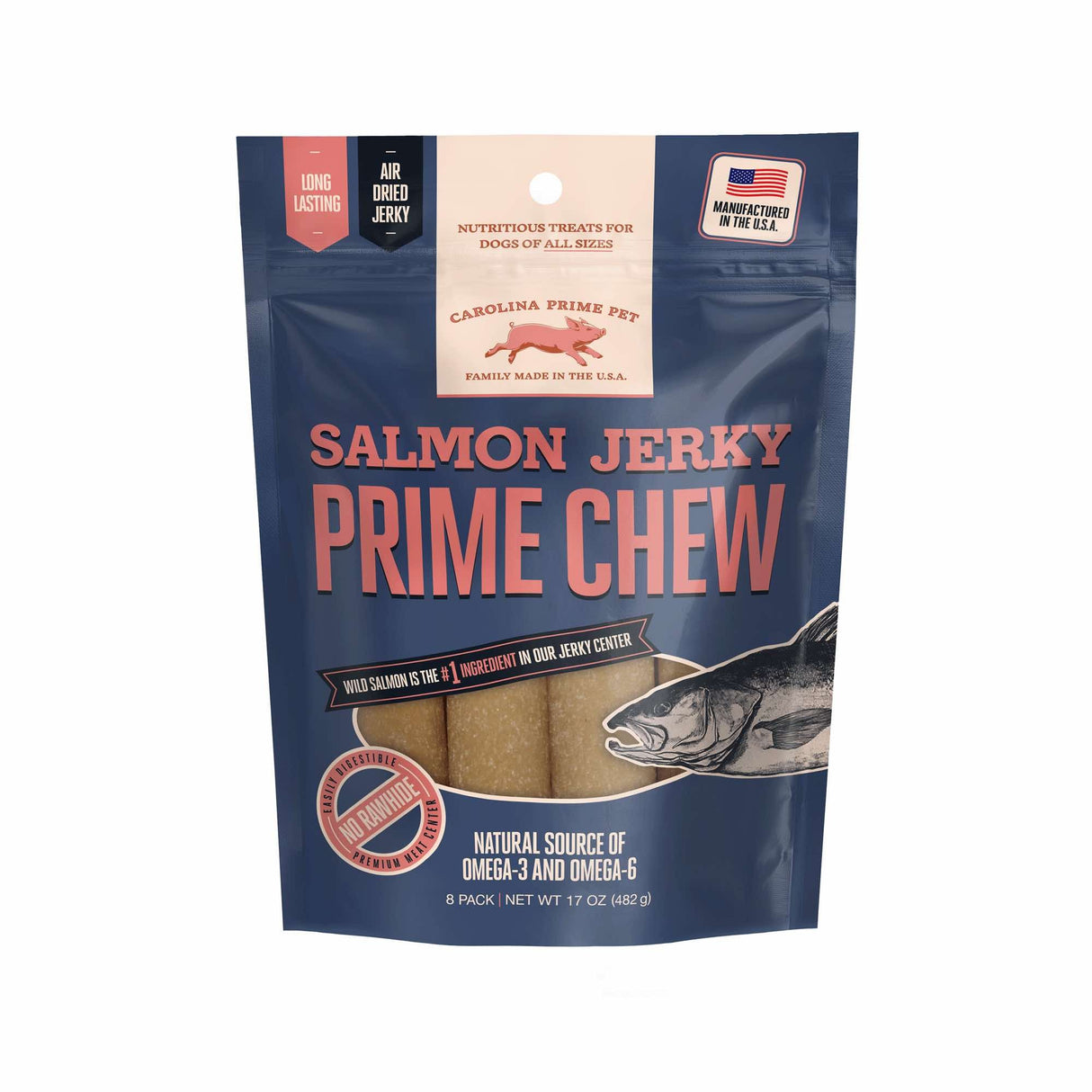 Salmon Jerky Prime Chew for Dogs — 17 oz front of bag