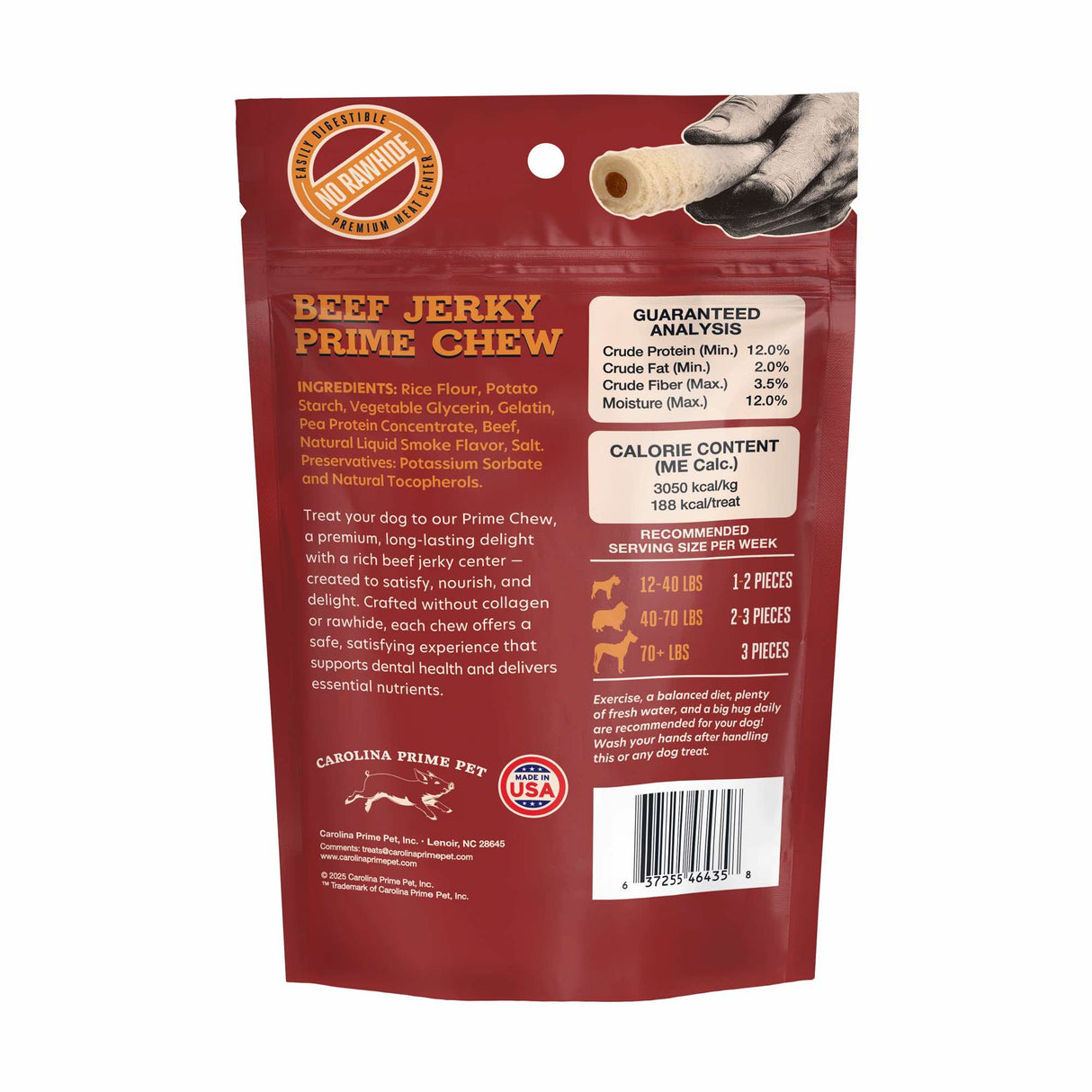 Beef Jerky Prime Chew for Dogs — 8.5 oz back of bag