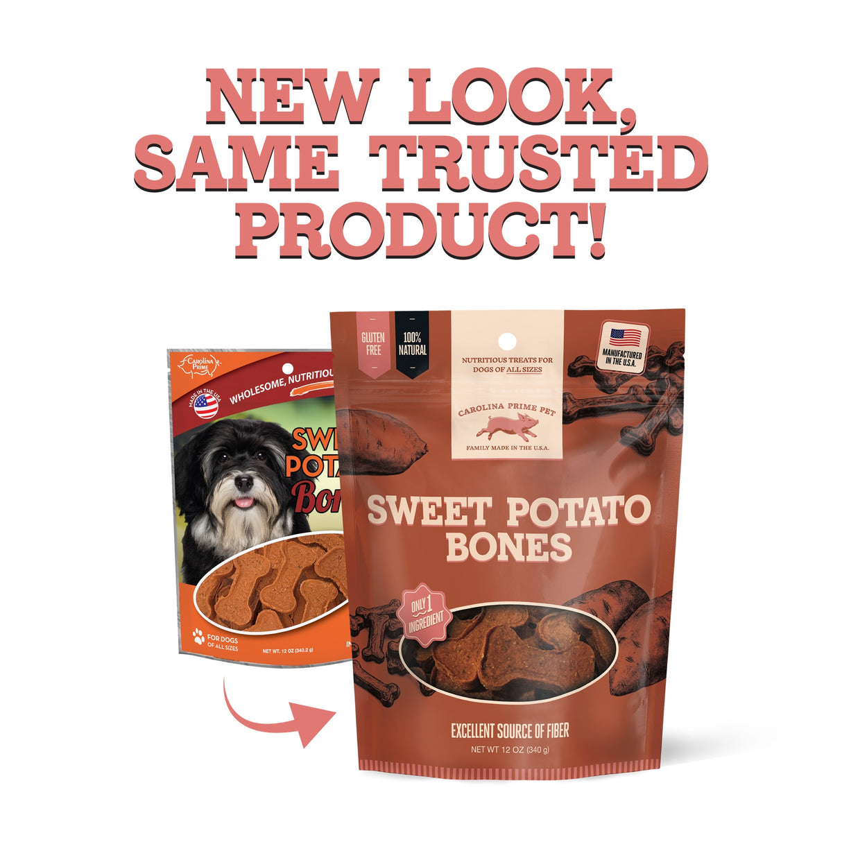Carolina Prime Pet Sweet Potato Bones - new look, same trusted product