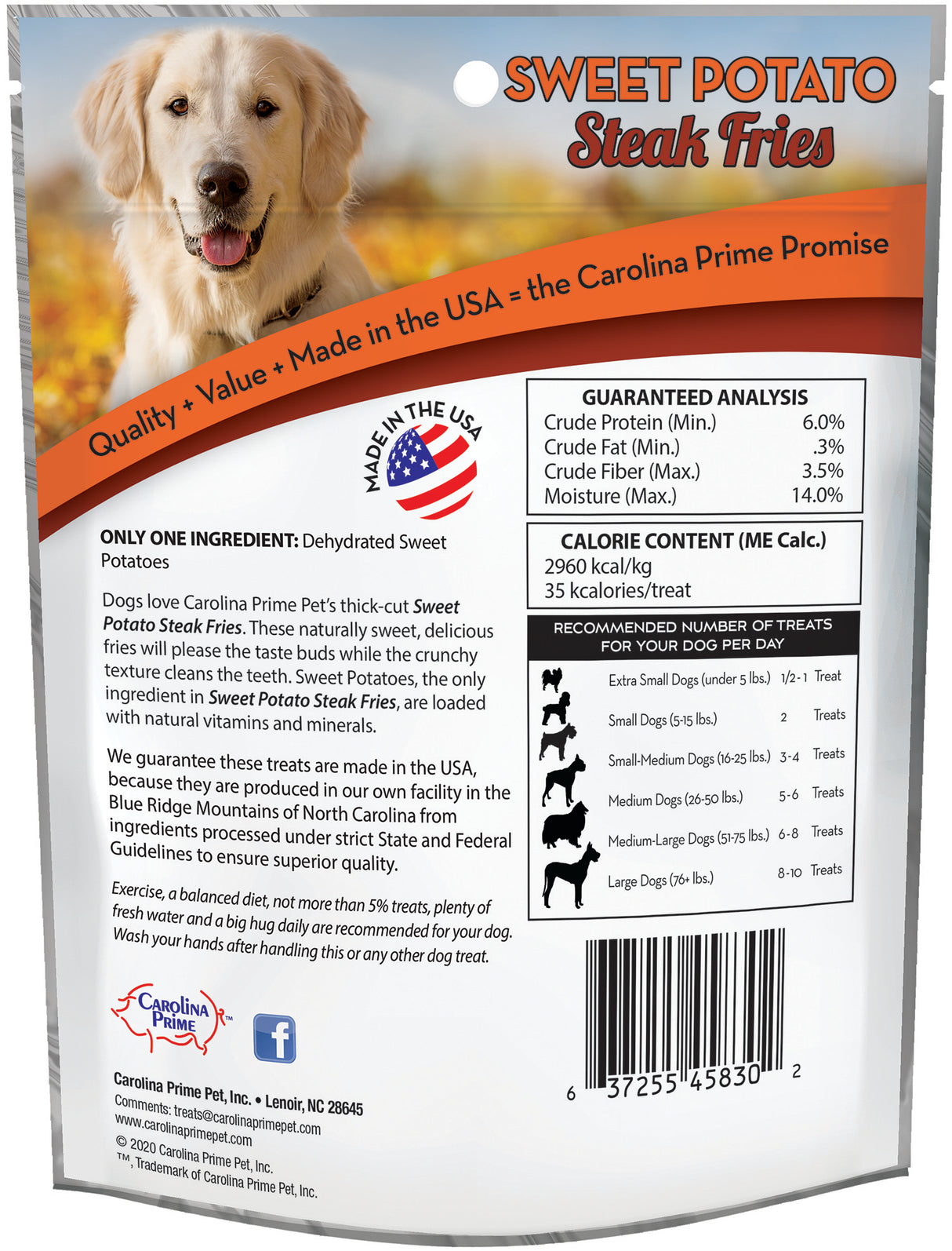 Carolina Prime Pet Sweet Potato Steak Fries 12 oz back