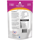 Pork Thin Chips - back of bag with guaranteed analysis and feeding guide