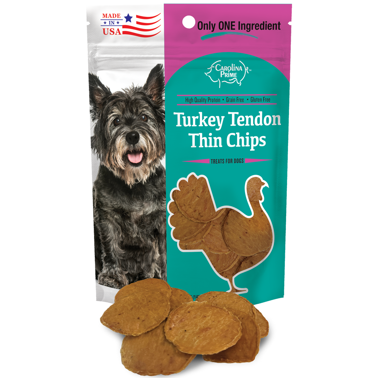 Turkey Tendon Thin Chips - 5 oz bag with thin chips shown