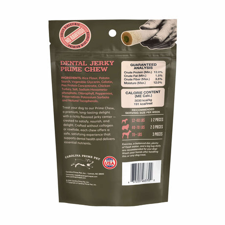 Dental Jerky Prime Chew for Dogs — 8.5 oz back of bag