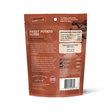 Carolina Prime Pet Sweet Potato Bones 12 oz back of new bag