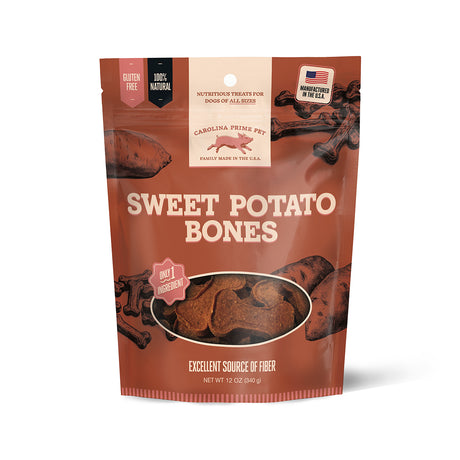 Carolina Prime Pet Sweet Potato Bones 12 oz front of new bag