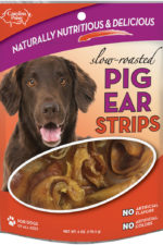 Front of Carolina Prime Pet Pig Ear Strips dog treats package.