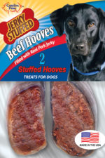 Front of Carolina Prime Pet Jerky Stuffed Beef Hooves dog treats package.