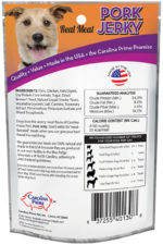 Back of Carolina Prime Pet Pork Jerky dog treats package.