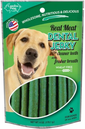 Front of Carolina Prime Pet Dental Jerky dog treats package.