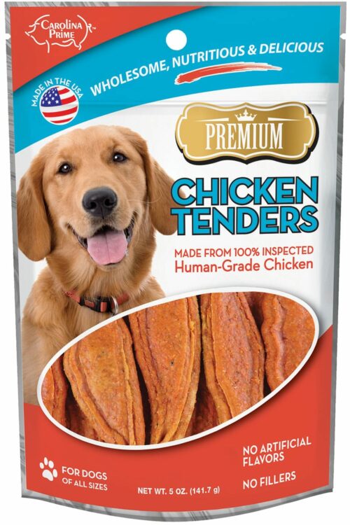 Front of Carolina Prime Pet Chicken Tenders dog treats package.