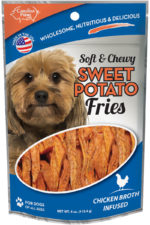 Front of Carolina Prime Pet Chicken Broth Infused Sweet Potato Fries dog treats 4 oz package.