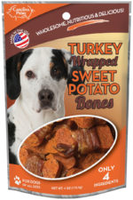 Front of Carolina Prime Pet Turkey Wrapped Sweet Potato Bones dog treats package 4 oz.
