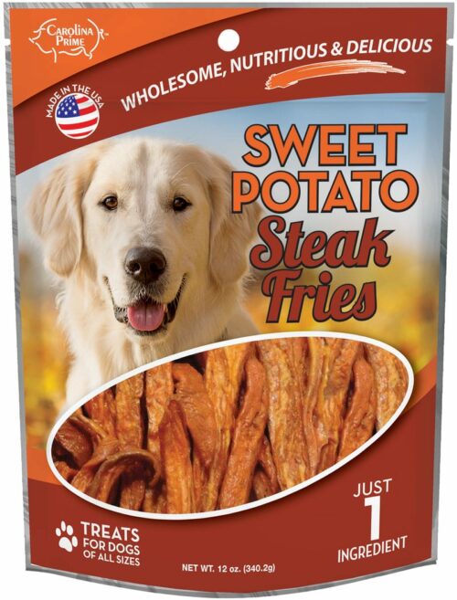 Front of Carolina Prime Pet Sweet Potato Steak Fries dog treats