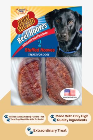 Front of Carolina Prime Pet's Pork Jerky Stuffed Beef Hooves Dog Treats