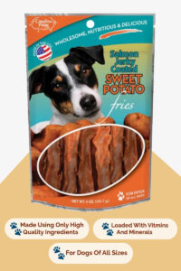Front of Carolina Prime Pet's Salmon Coated Sweet Potato Fries Dog Treats