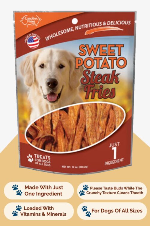 Front of Carolina Prime Pet's Sweet Potato Steak Fries Dog Treats