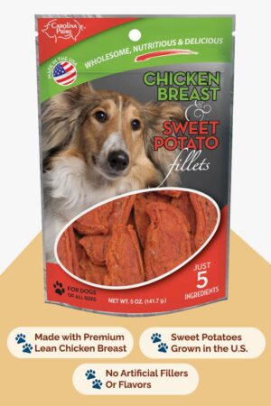 Pack of Carolina Prime Pet’s chicken breast and sweet potato fillets.