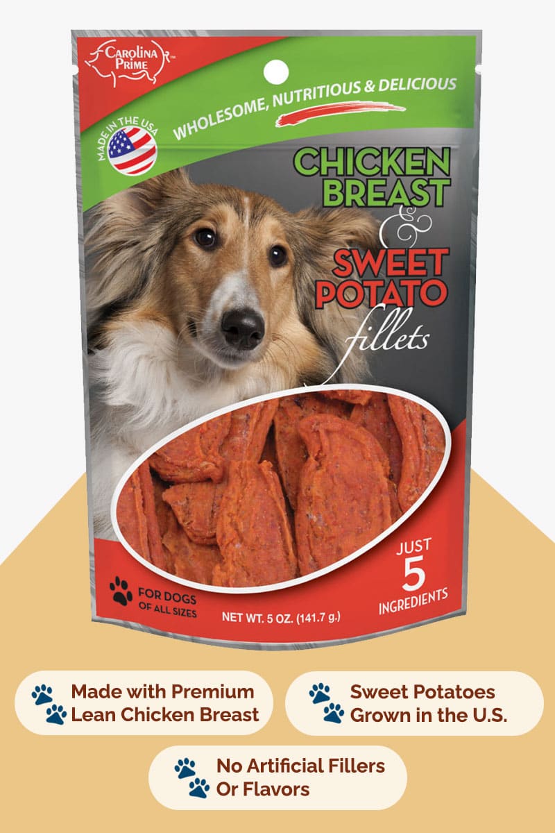 Made in the USA With Only 3 Ingredients Carolina Prime Pet Chicken Breast and Sweet Tater Fillets 3 Pound Bag For Dogs Of All Sizes 