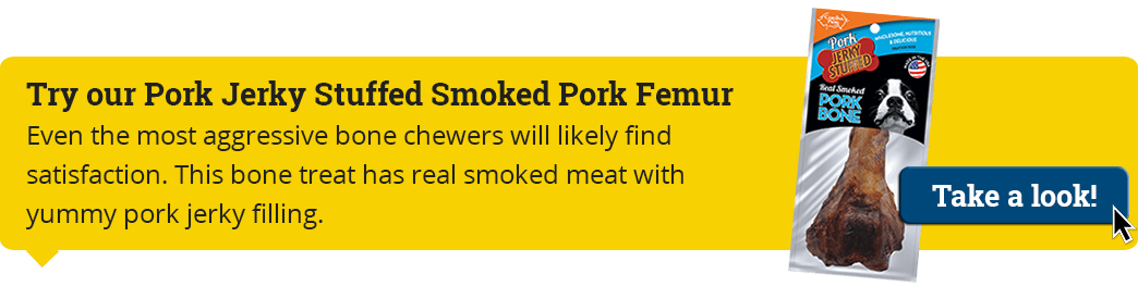 Yellow promo banner for Pork Jerky Stuffed Smoked Pork Bones.